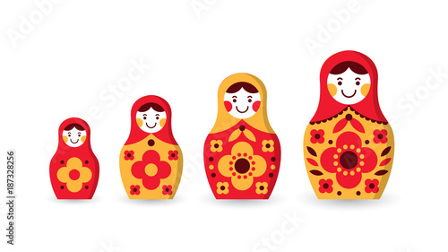 Set of matryoshka russian nesting dolls of different sizes, souvenir from Russia photo