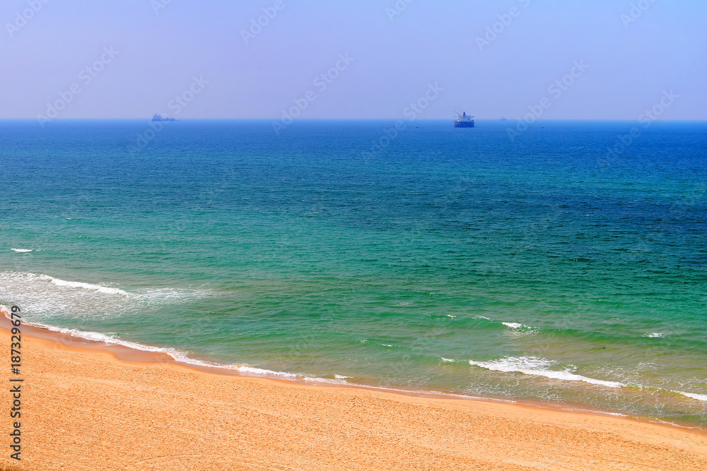 Sandy beach of the Mediterranean Sea in Ashkelon National Park, Israel