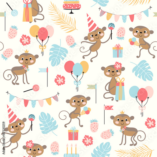 Holiday pattern with cute monkey