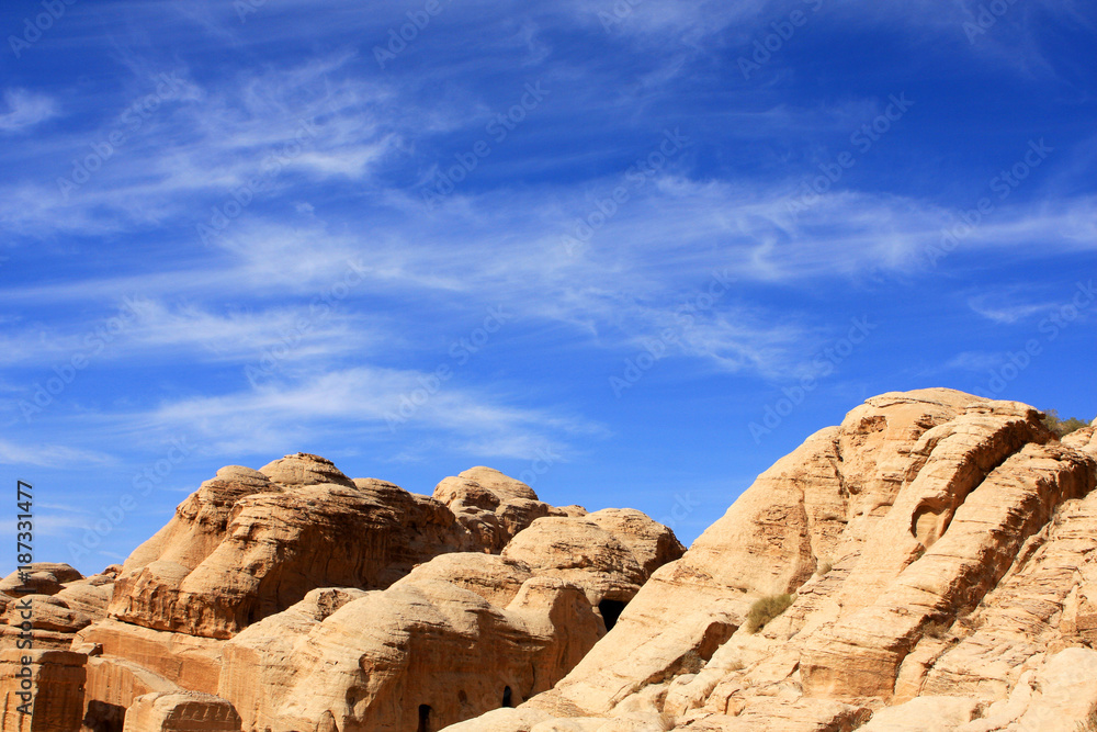 Rock formations in the nabatean city of Petra in Jordan
