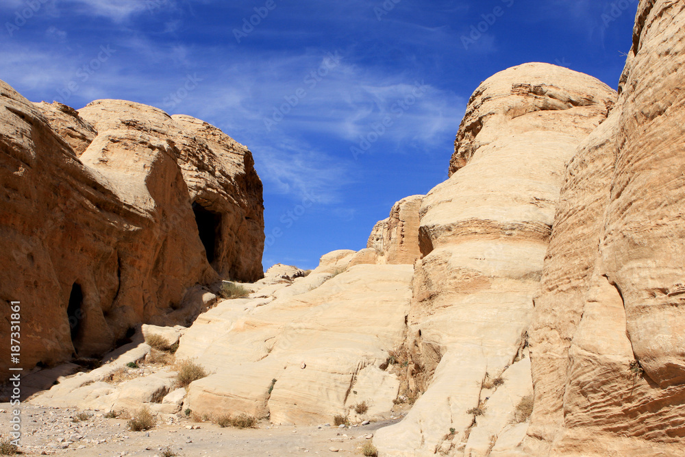Rock formations in the nabatean city of Petra in Jordan Rock formations in the nabatean city of Petra in Jordan