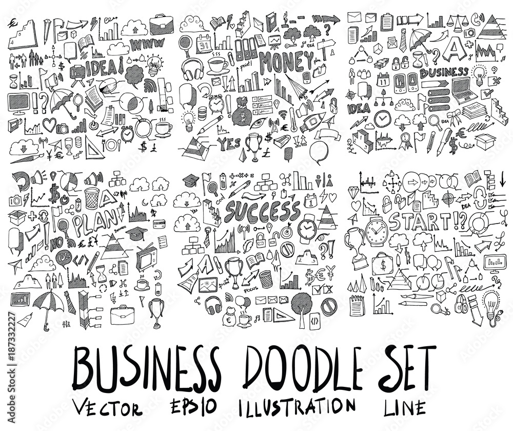 Set of Business illustration Hand drawn doodle Sketch line vector scribble eps10