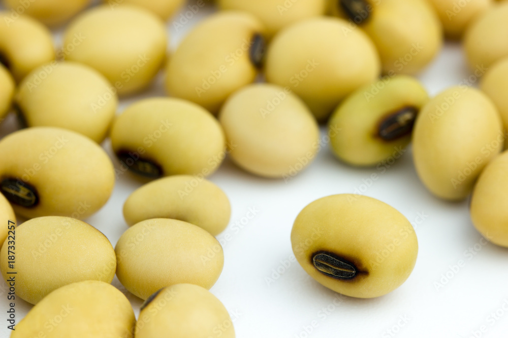 Soy beans are laid on a white background. Soy beans are laid on a white background.