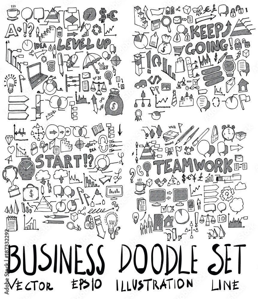 Fototapeta Set of Business illustration Hand drawn doodle Sketch line vector scribble eps10
