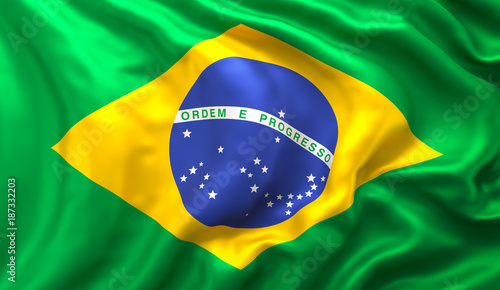Billede på lærred Brazilian Flag waving in the wind