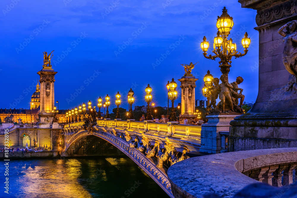 Fototapeta Pont Alexandre III (Alexander trzeci most) nad Sekwaną w Paryżu, Francja