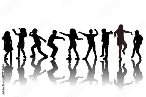 Group of children silhouettes dancing
