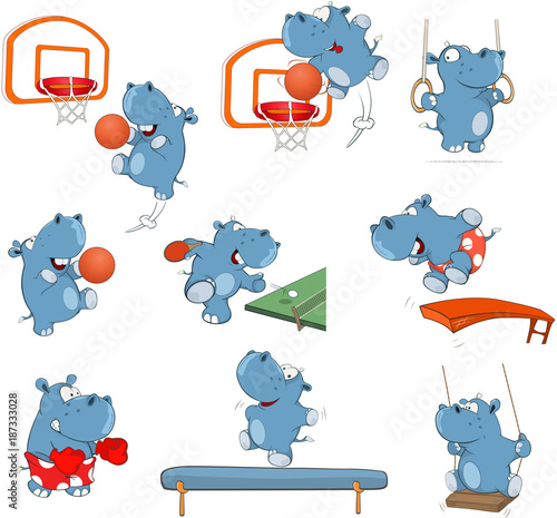 Set of Cartoon Illustration.  A Cute Hippo for you Design