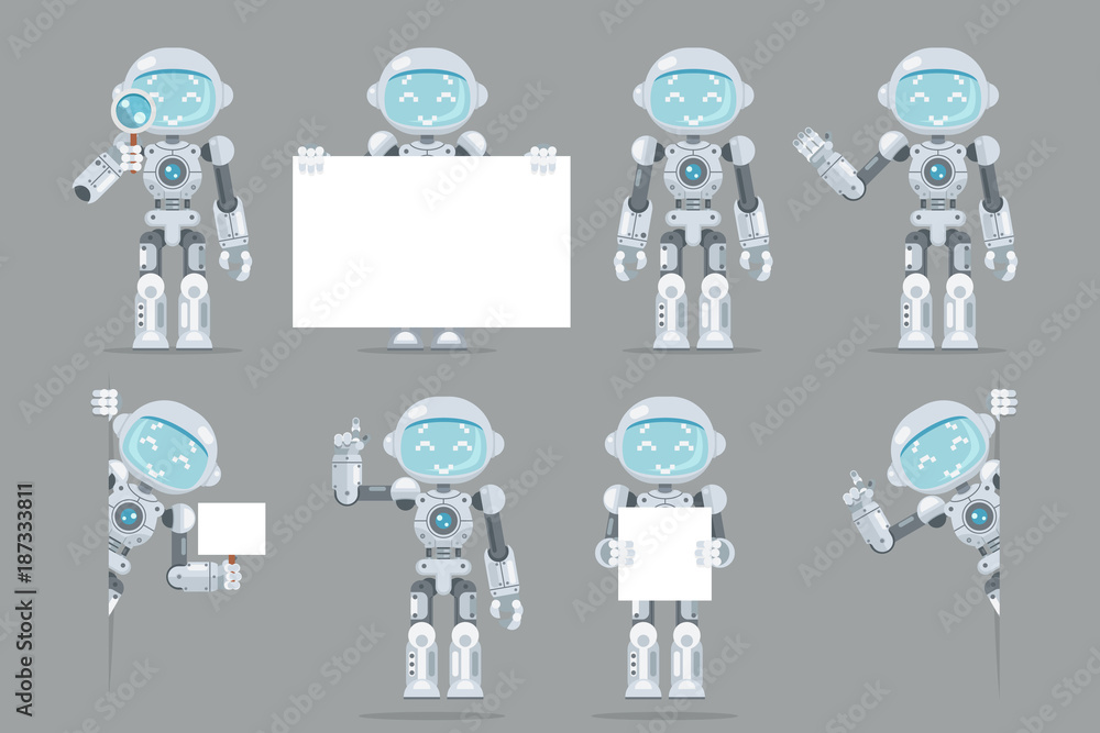 Different Poses Boy Teen Robot Android Artificial Intelligence