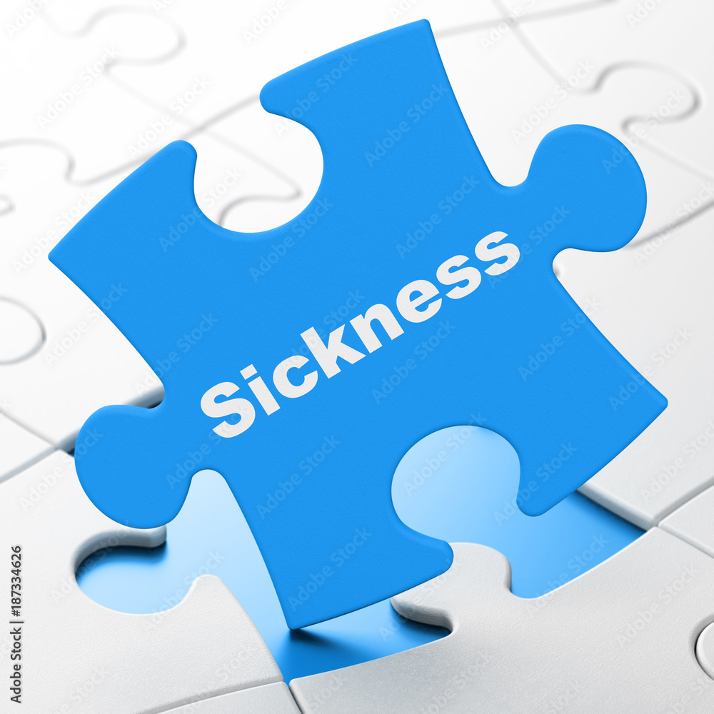 Medicine concept: Sickness on Blue puzzle pieces background, 3D rendering Medicine concept: Sickness on Blue puzzle pieces background, 3D rendering
