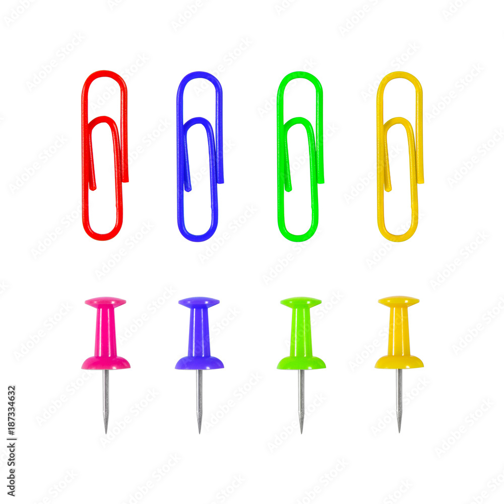 office materials, pins and paper clips isolated on white background. office materials, pins and paper clips isolated on white background.