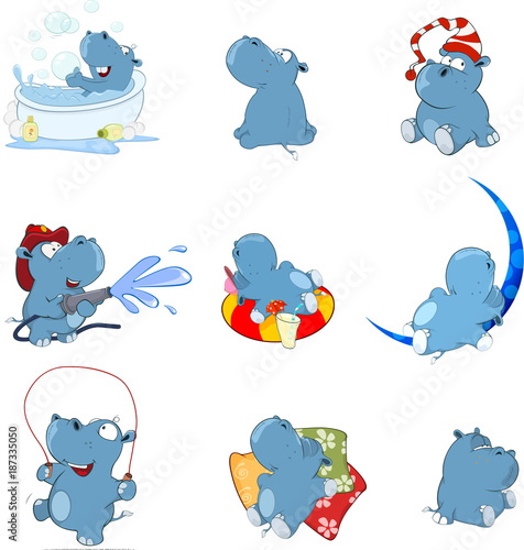 Set of Vector Cartoon Illustration. Cute Hippo for you Design