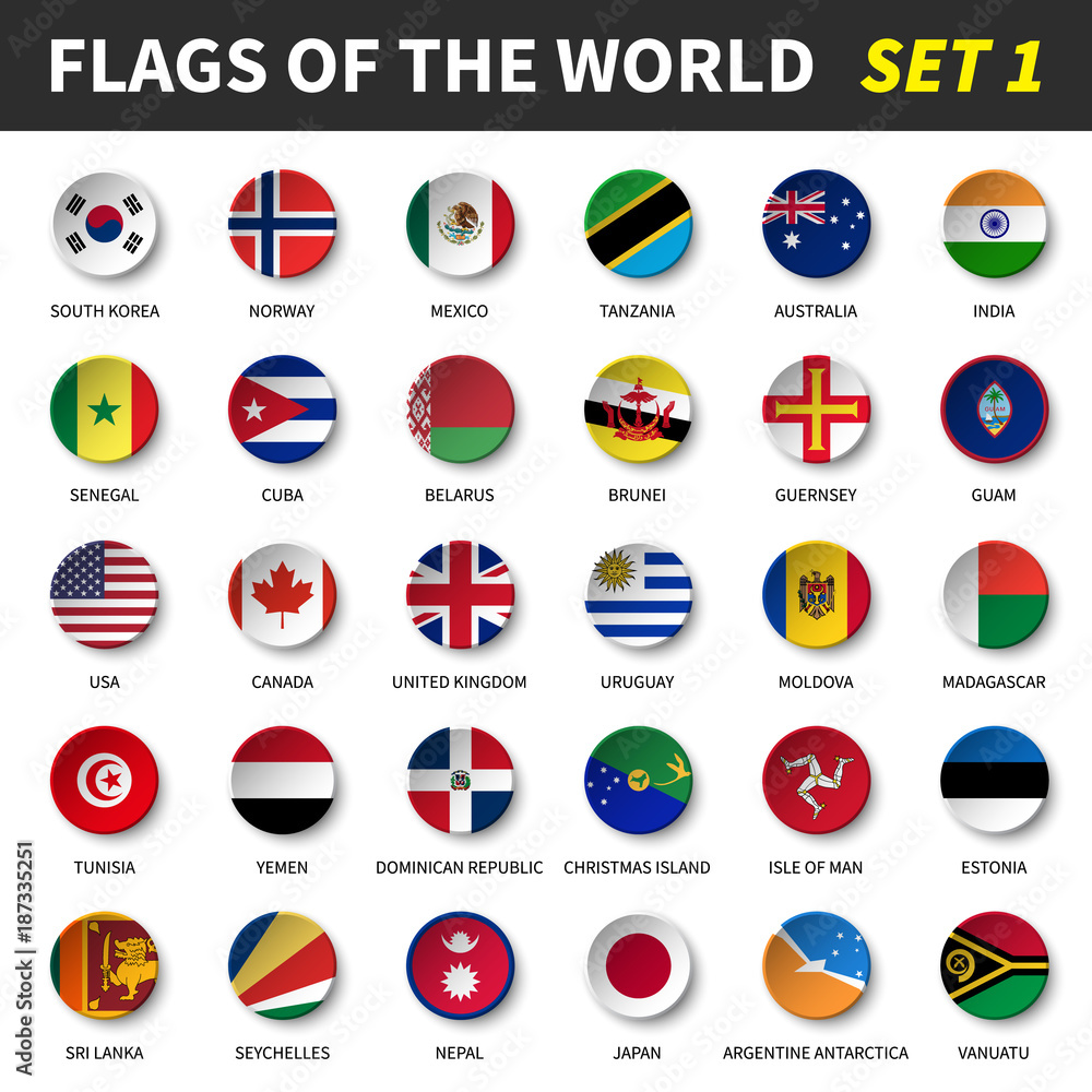 All flags of the world set 1 . Circle and concave design