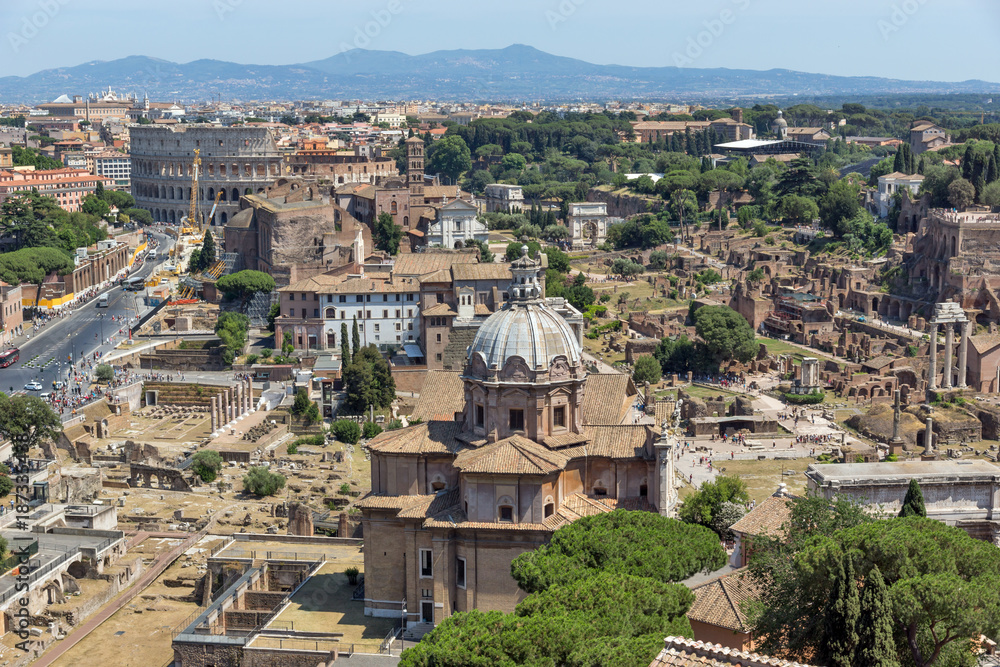 Panoramic view of City of Rome from the roof of  Altar of the Fatherland, Italy