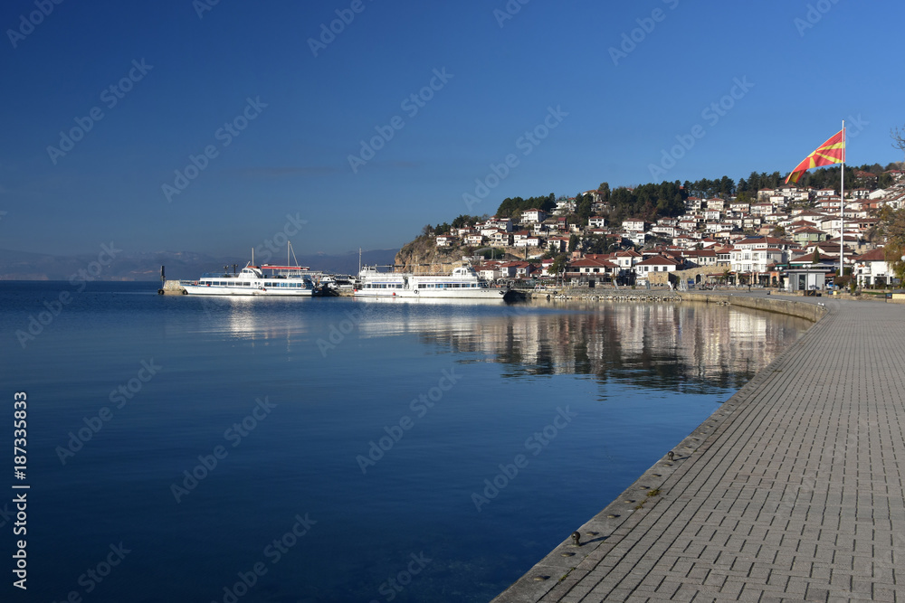 Quiet morning by Ohrid Lake, the town of Ohrid, Macedonia