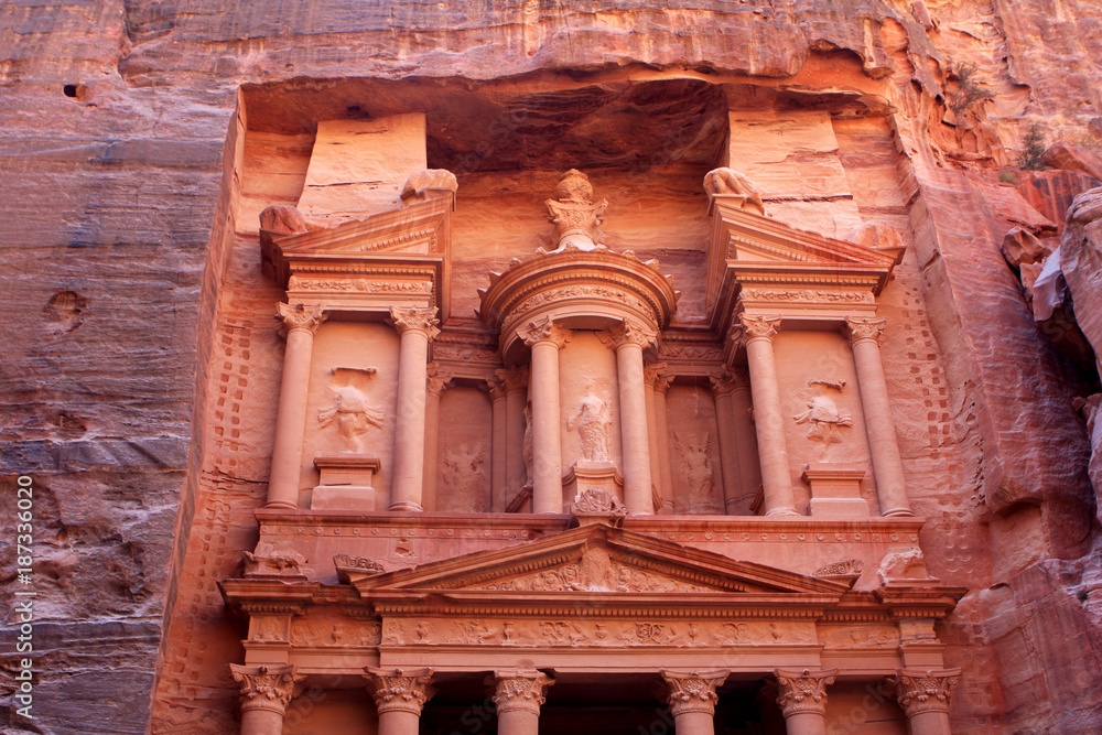 Al-Khazneh temple in the ancient Arab Nabatean Kingdom city of Petra, Jordan