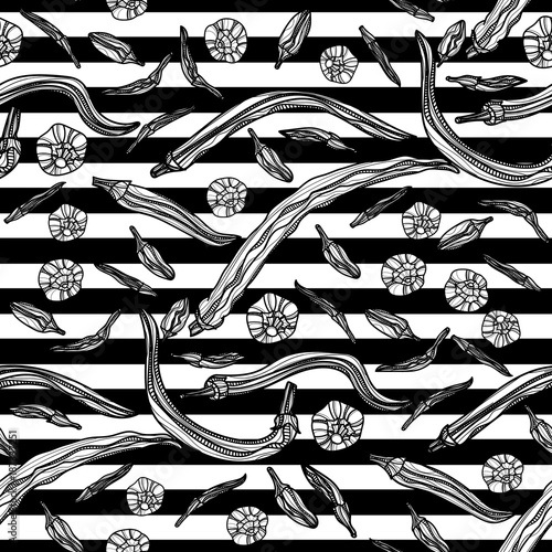Seamless monochrome pattern with peppers.