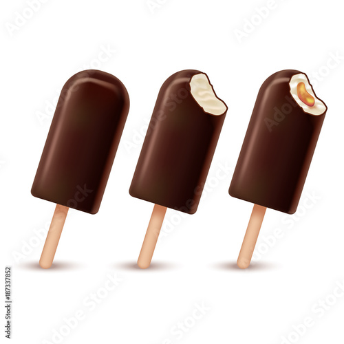 Realistic Detailed 3d Ice Cream Chocolate Set. Vector