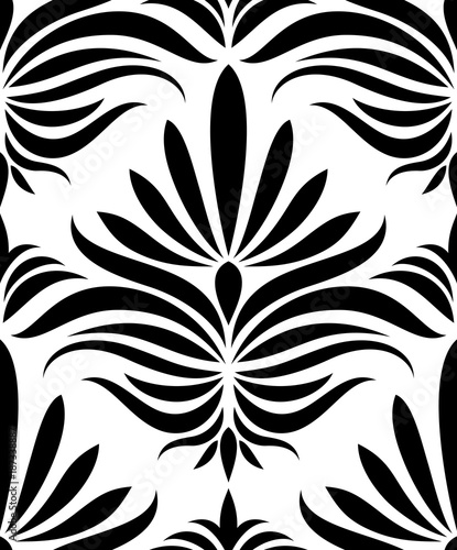 Seamless monochrome damask pattern. Vector illustration.