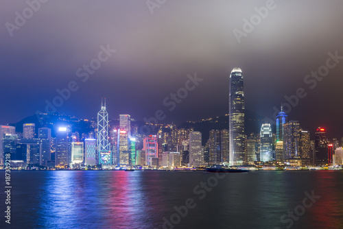 HONG KONG - NOVEMBER 19  2017  Night scene of Hong Kong skyline at Victoria harbour.
