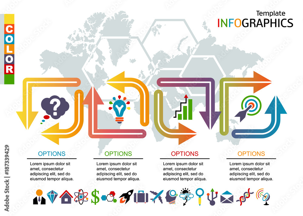 Infographic template. set elements with world map in background Infographic template. set elements with world map in background
