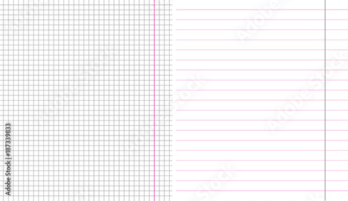 Set of school sheet paper notebook square and linear grid paper. Grid layout. School background. Education blank texture.