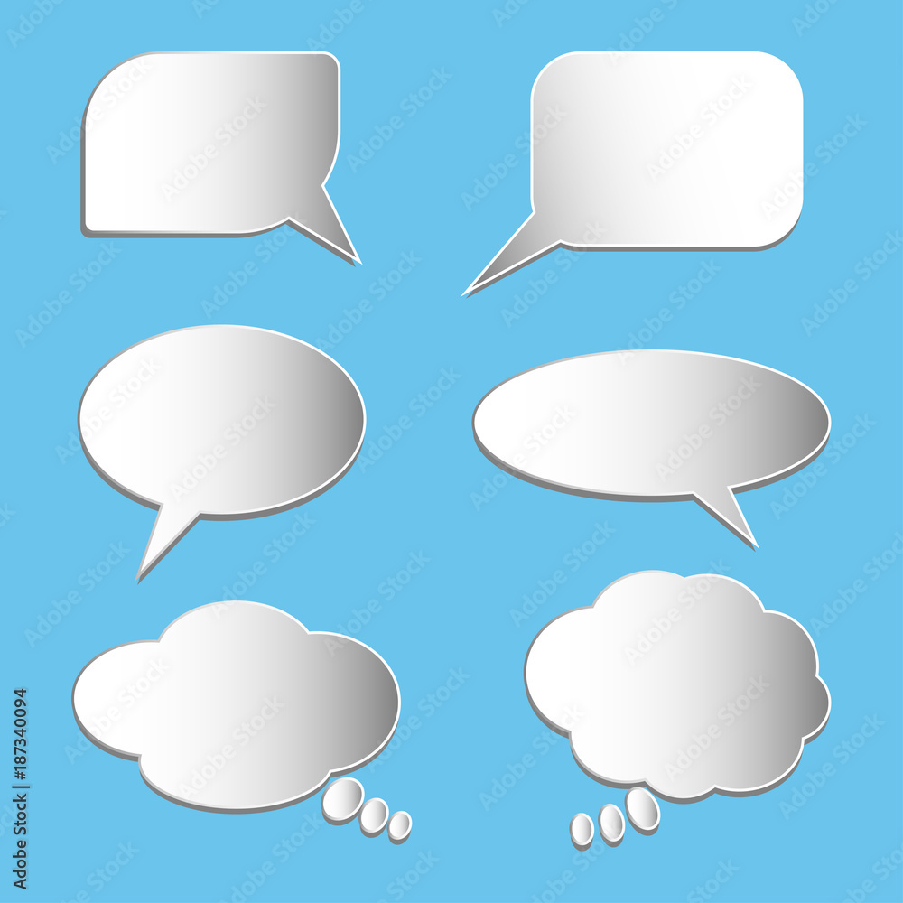 Vector set of stickers of speech bubbles. Blank empty white speech bubbles Vector set of stickers of speech bubbles. Blank empty white speech bubbles