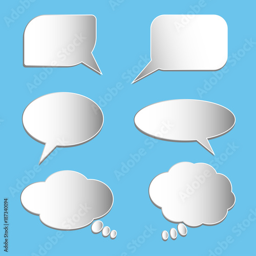 Vector set of stickers of speech bubbles. Blank empty white speech bubbles