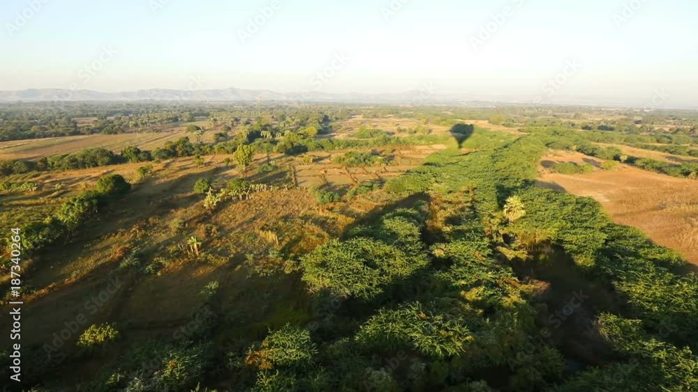 Landscape view of Bagan archaeological zone from hot air balloon in Myanmar. Landscape view of Bagan archaeological zone from hot air balloon in Myanmar.