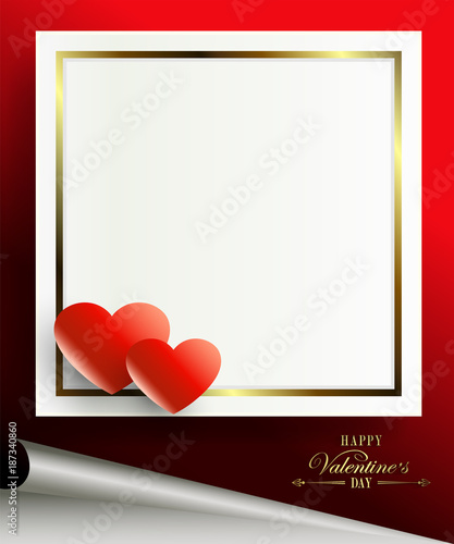 red design with a bent edge and a silhouette of two hearts