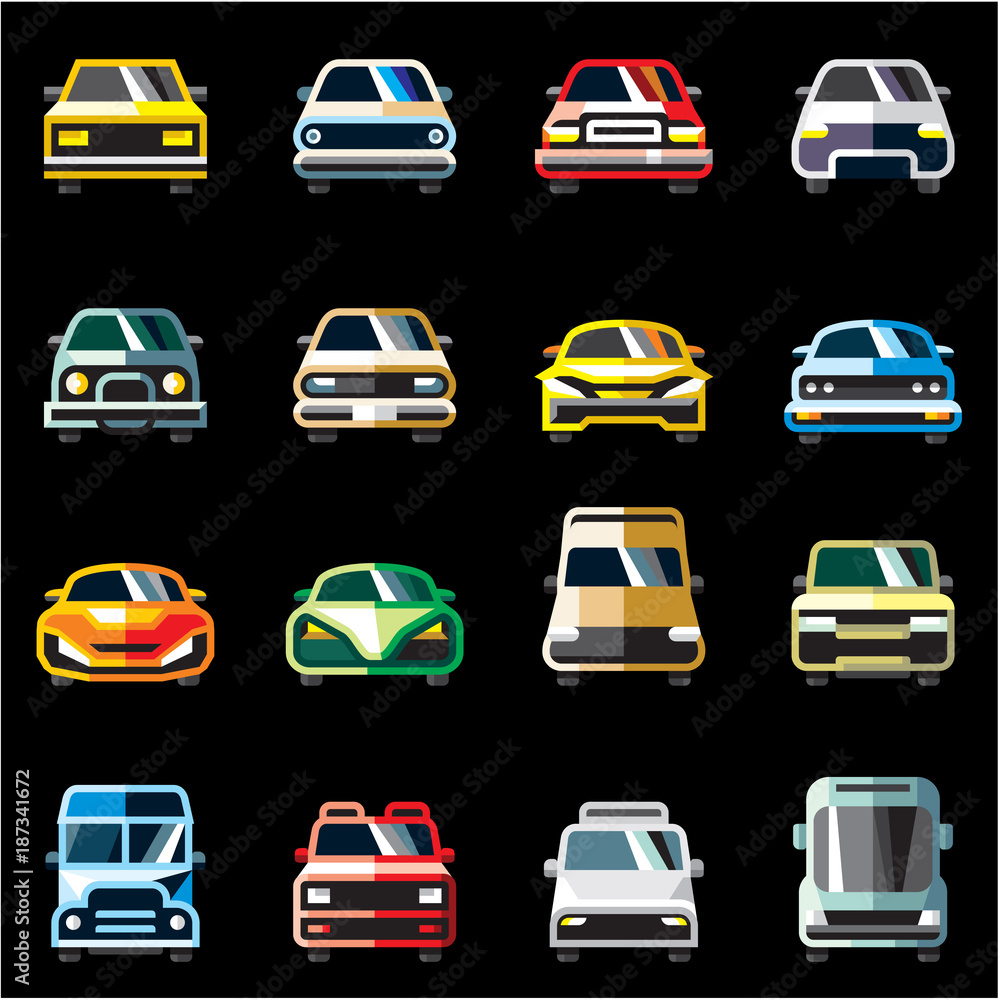 car icons, flat car vectors car icons, flat car vectors