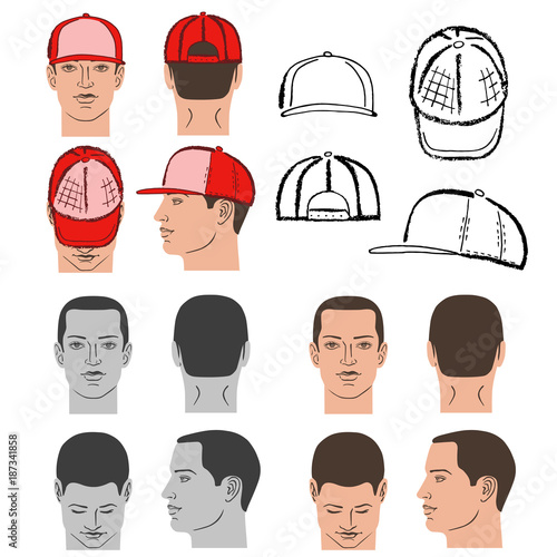 Baseball, tennis, rap cap and man head set