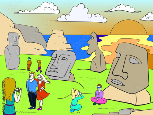 Easter Island excursions color vector