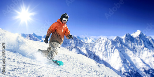 winter skier and mountains landscape 