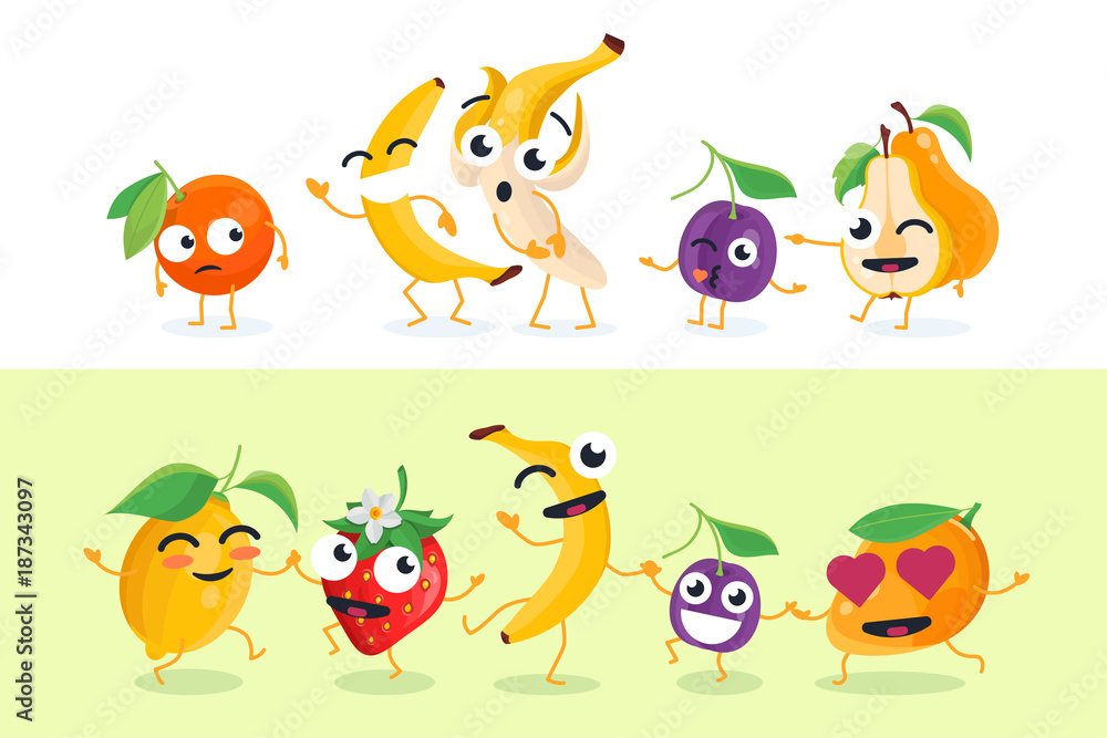 Funny fruit - set of vector isolated characters illustrations