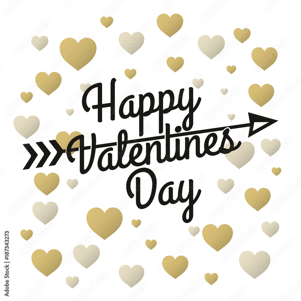 Obraz premium Valentines day vintage lettering with gold and silver hearts