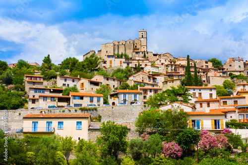 View of the village of Eus in Pyrenees-Orientales, Languedoc-Roussillon. Eus is listed as one of the 100 most beautiful villages in France photo