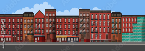 Vector Art Flat Style illustration of a New York City. Brooklyn Urban Scene.