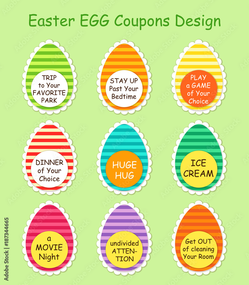 Cute and bright Easter Hunt egg coupons design Cute and bright Easter Hunt egg coupons design