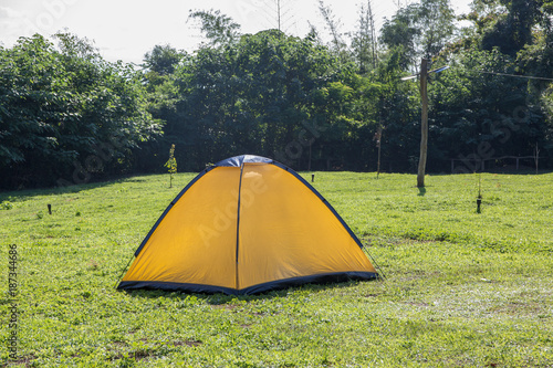 yellow camping tent on field