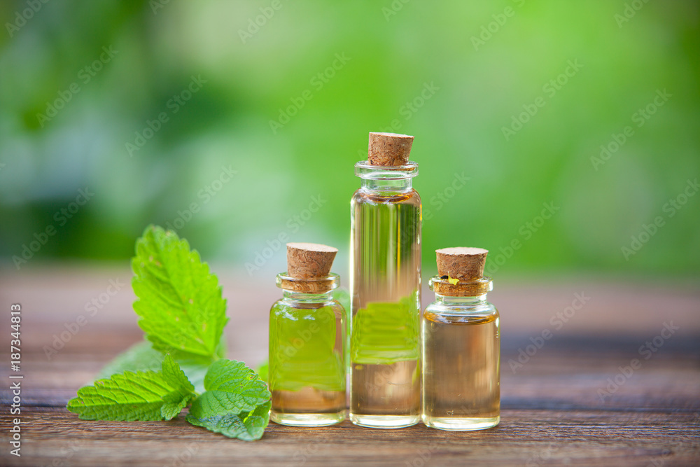 catmint essential oil in beautiful bottle on table catmint essential oil in beautiful bottle on table
