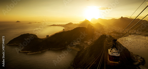 Aerial View of Rio de Janeiro from the Sugarloaf Mountain by Sunset, Brazil