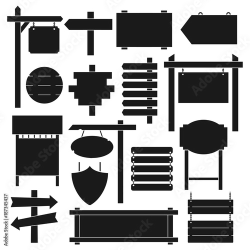 Wooden sign boards silhouettes
