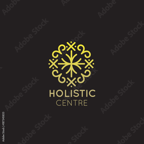 Vector Icon Style Logo Sign of  Alternative Medicine. IV Vitamin Therapy, Anti-Aging, Wellness, Ayurveda, Chinese Medicine. Holistic centre. Green Energy Mandala