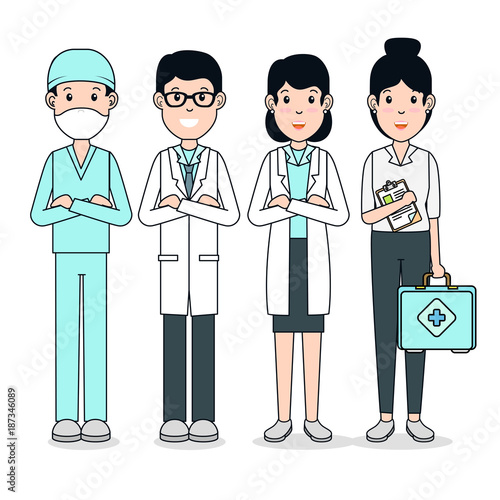medical center professional team cartoon