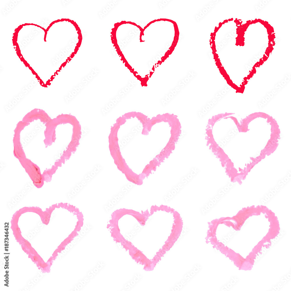 Vector hand-painted ink illustration with hearts. Abstract background. Doodles.