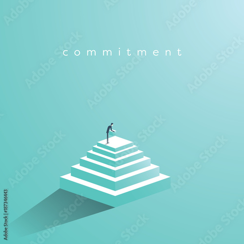 Businessman building steps vector concept. Symbol of determination, commitment, success, motivation, growth.