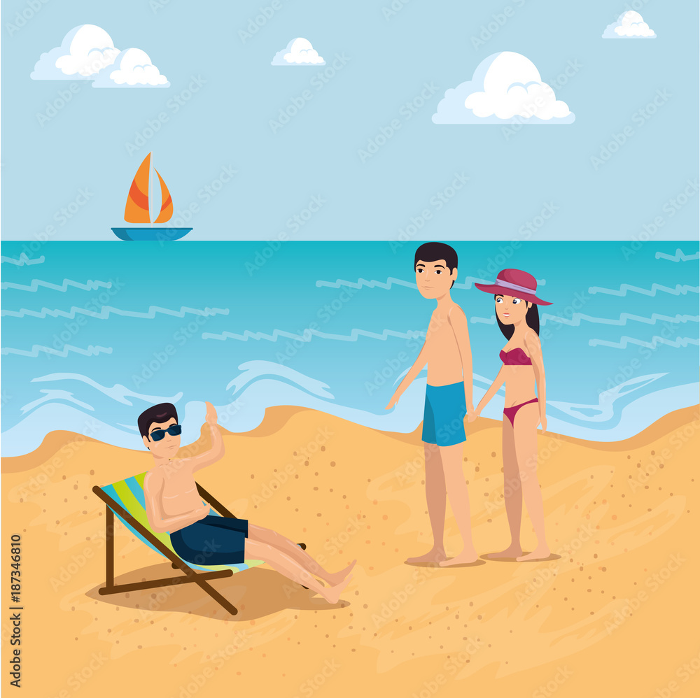 people on the beach summer vacation design