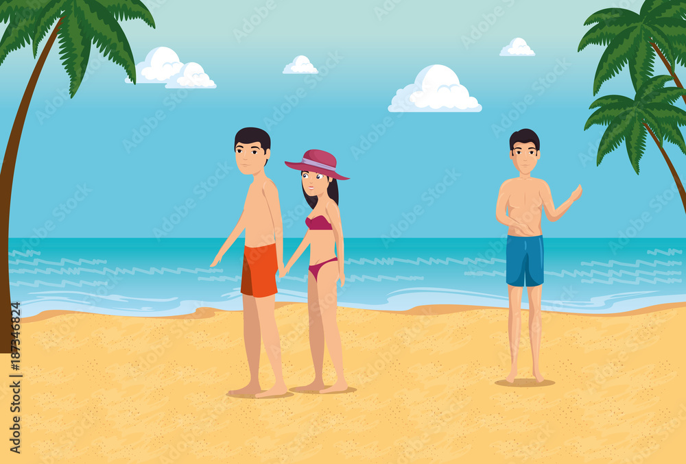 people on the beach summer vacation design