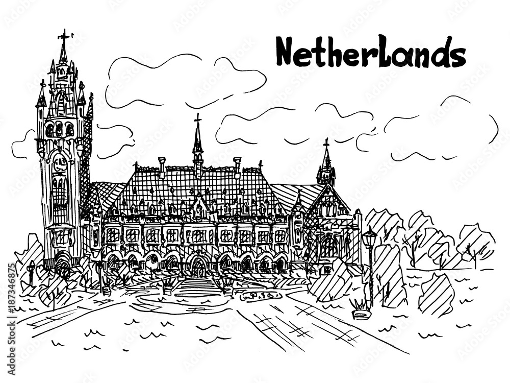 netherlands black and white card sketch style